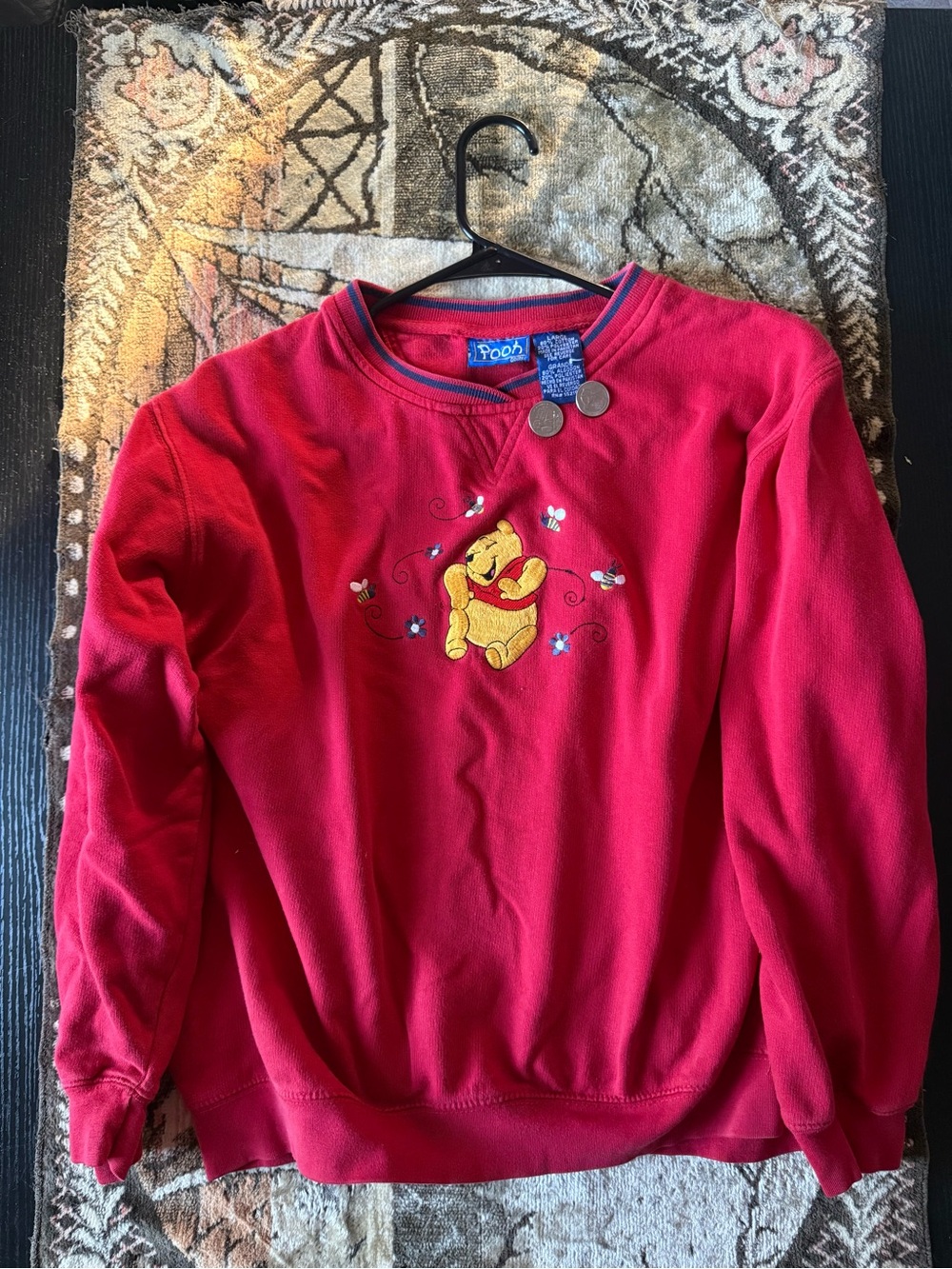 Disney Red Winnie the Pooh Embroidered Crewneck Sweater - Men